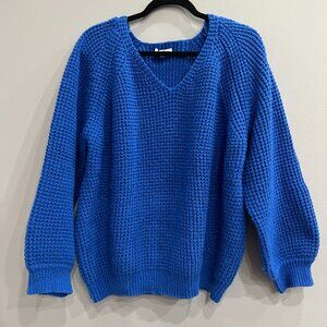 GEE GEE Royal Blue, Chunky Knit, Oversized, V-Neck Sweater - MEDIUM